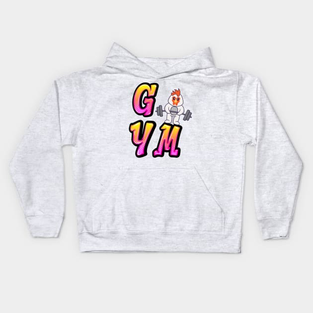 Rooster lifting weights - gym Kids Hoodie by O.M design